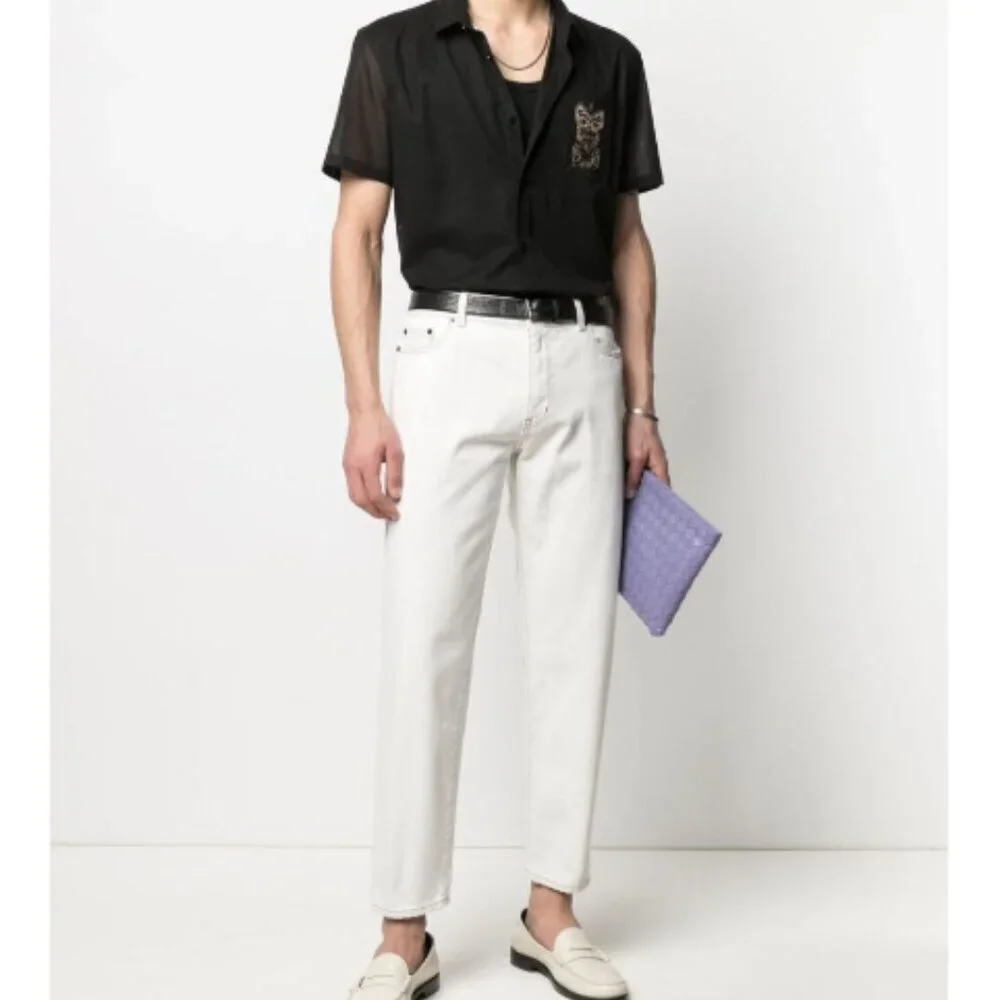 SAINT LAURENT Carrot Fit Denim Jeans Grey Off White Size 28 NWT - Picture 1 of 12
